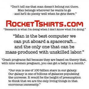 The back of the shirt features 5 von Braun quotes