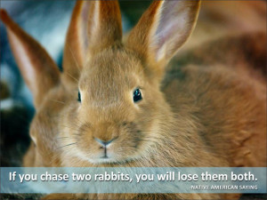 ... you chase two rabbits, you will lose them both. Native American Saying