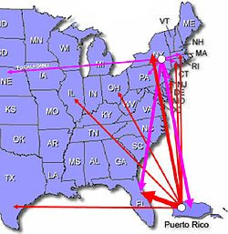 Puerto Rican migration patterns, 1995-2000 (graphic by Angelo Falcón)