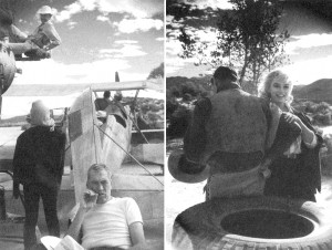 Marilyn Monroe, with her back turned, and John Huston (left) and ...