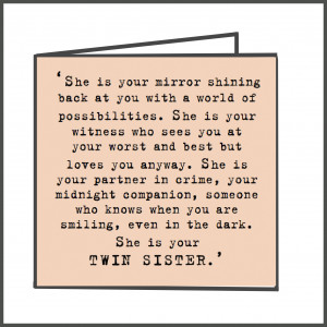 twin sister mirror card twin sister birthday card twin sister thank ...