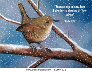 Pastel Painting of Wren in Winter, with Bible Verse