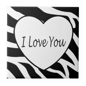 Zebra I Love You Heart Tile