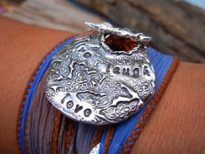 Silk Wrap Bracelet, Inspirational Quote STERLING, Handmade Jewelry