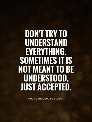 Don't try to understand everything. Sometimes it is not meant to be ...