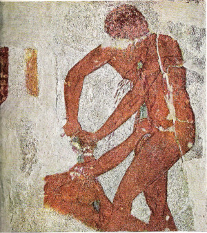 Player on the double pipes, Tomb of the Leopards, Tarquinia, ~480 B.C.