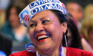 Antonia Gonzalez of Seattle a Latinos for Obama hat during the DNC ...