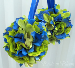 blue-and-green-wedding-bouquetsflower-girl-pomander-kissing-ball-green ...