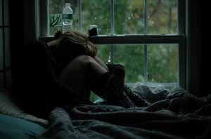 bed, dark, girl, lonely, melancholy, sad, window