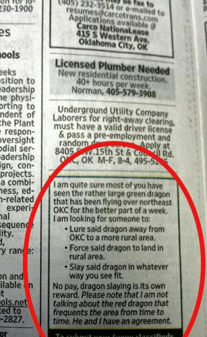 The Oklahoma Newspaper Job Wanted Ads [Pic]