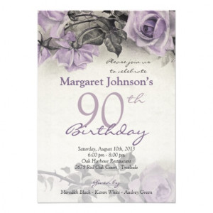... Sterling Silver Purple Rose 90th Birthday Invitation from Zazzle.com
