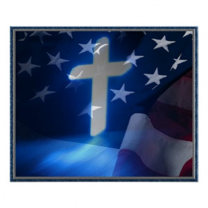 American Flag and Christian Cross, Fascism Poster