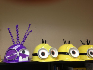 Minion hats! supplies: Construction hats from Party City, glasses are ...
