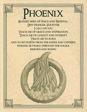Parchment PHOENIX BIRD Totem Prayer Poster BOS PAGE Wicca Pagan Witch
