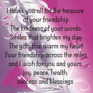 thank you all for the treasure of your friendship faith quote