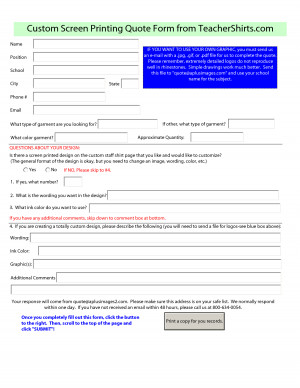 Custom Screen Printing Quote Form from TeacherShirts.com by yaoyufang