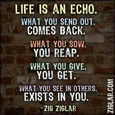 Life is an echo. What you send out comes back. What you sow you reap ...
