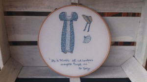 ... Embroidery Hoop framed picture with Pride and Prejudice theme REDUCED