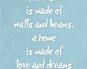 ... , quote wall art, home made of love and dreams, positive quote, blue