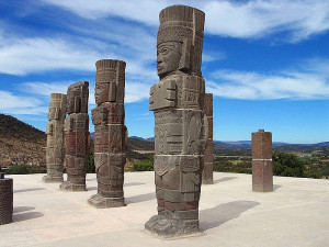 Giant stone warrior figures at the Toltec site of Tula