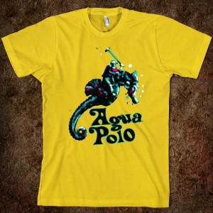 Funny Agua Polo t-shirt design featuring polo player riding a sea ...