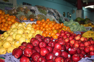 Assorted fruits at a street market in Bridgetown, Barbados.