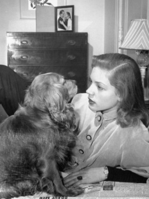 Actress Lauren Bacall Chatting with Her Cocker Spaniel Dog in Her ...