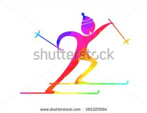 cross country skiing pictogram in blue purple red yellow green on ...