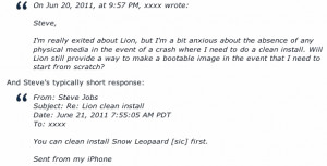 ... quotes steve jobs responding to a users question regarding a clean