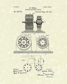 Tesla Motor 1891 Patent Art #patentart