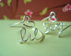 ... college rings...handmade wire big, little sisters with heart