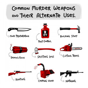 cartoon about use of murder weapons (guns have no other use)