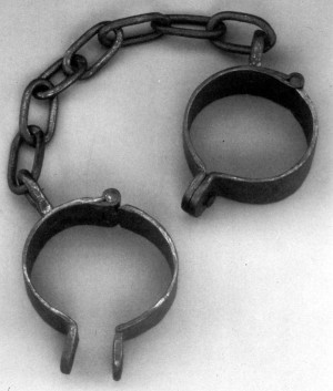 Photograph of irons that where used to shackle slaves