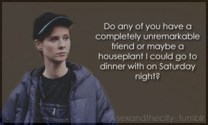 Miranda from Sex and the City, wearing a baseball cap and puffy jacket ...