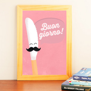 Italian Food Quote Print, food illustration - Buongiorno!