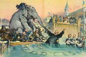 ... to baptize the Republican elephant as William Howard Taft resists