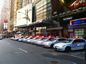 police cars line up on 7th ave in front of 5 times square monday ...
