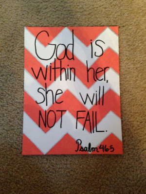 ... her she will not fail Psalm 46:5 coral and white chevron quote canvas
