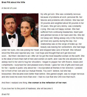Personal Note: Brad Pitt about Angelina Jolie