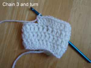 Row 5: Double crochet in very first hole, then double crochet 7 more ...