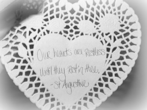 ... this beautiful quote and stapled a tea bag onto each heart doily