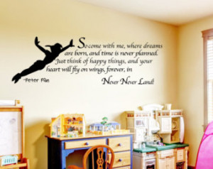Peter Pan Wall Decal Art Sticker De cor Quote Vinyl never never land ...