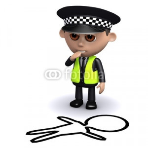 Ilustración: 3d Police officer at the scene of the crime