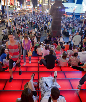 People gather in Times Square