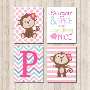 Baby Girl Monkey Pink Sugar Spice Quote Polka by LovelyFaceDesigns, $ ...