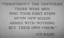 quote from Rand's book The Fountainhead , on the wall directly ...