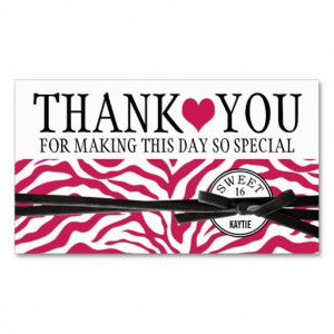 Cute Pink Heart and Zebra Sweet 16 Thank You Double-Sided Standard ...