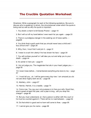 The Crucible Quotation Worksheet Directions Write a paragraph for each ...