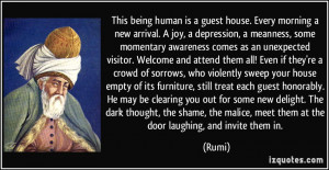 is a guest house. Every morning a new arrival. A joy, a depression ...