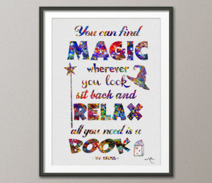 Dr Seuss Quote Watercolor Art Print Wall Wedding Gift For Kids Book ...